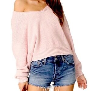 Free People Perfect Day Sweater Women S Pink Chunky Knit Crop  Oversize Pullover